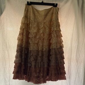 Women's Ombre Lace Tiered Midi Skirt - Brown/Cream